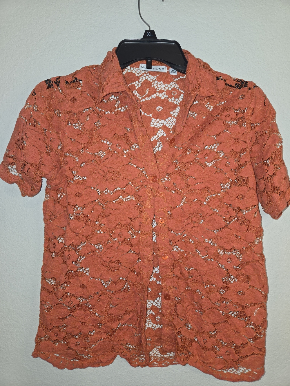 Notations Orange Floral Lace Top with Button Front M Boho Coquette Girl